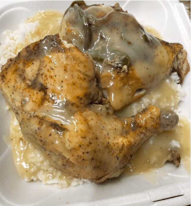 Baked Chicken with Rice and Gravy.